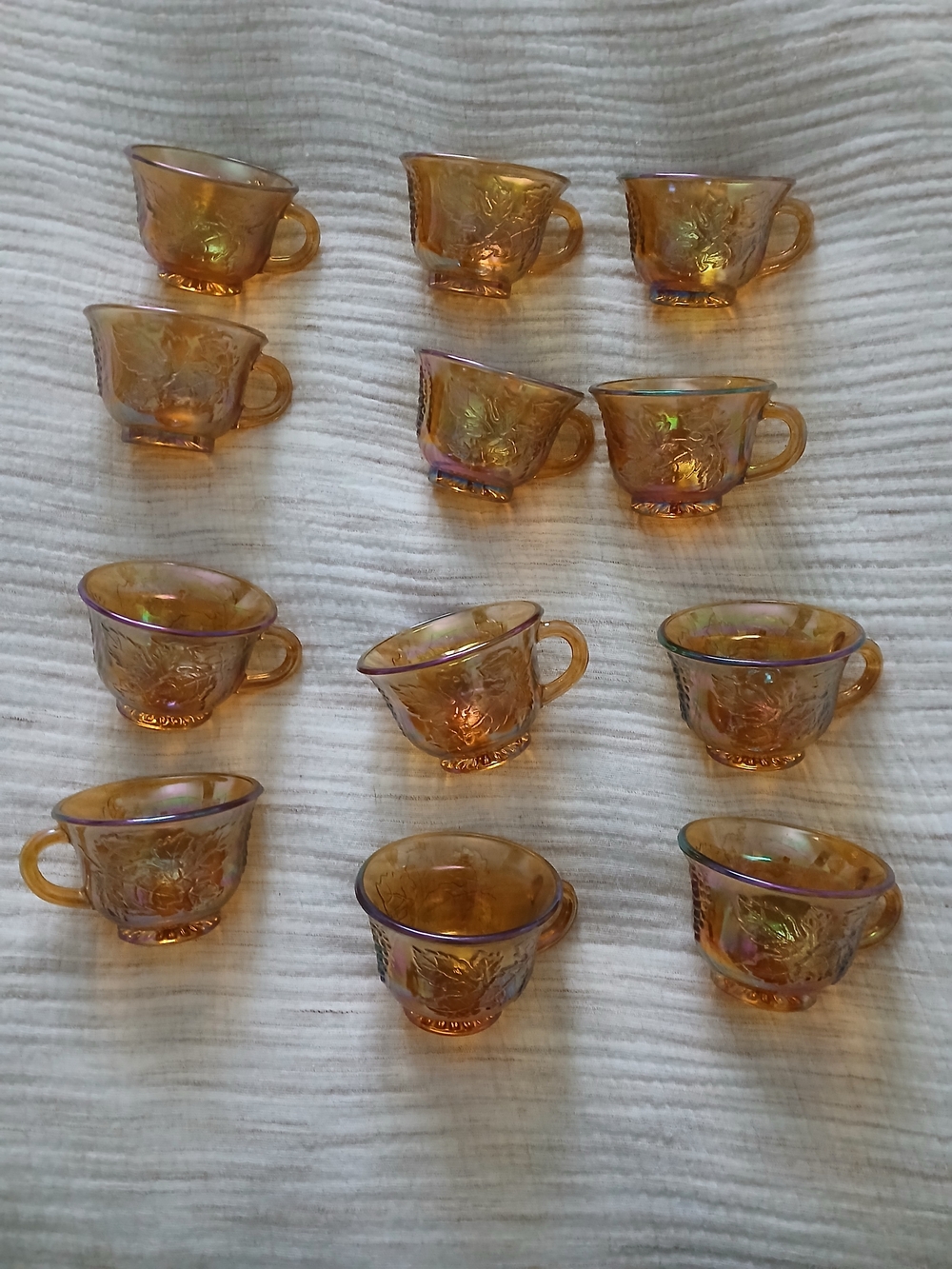 Indiana Glass Iridescent Carnival Glass cups/ Vintage Barware Marigold